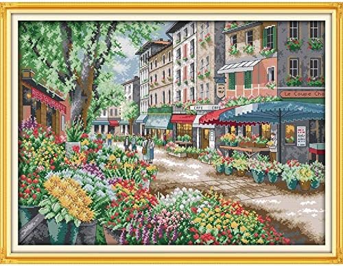 XSYYQYLL Christmas Paris Flower Market Ecological Cotton Cross Stitch 11CT And 14CT Printed New Store Sales (Cross Stitch Fabric CT number : 14CT counted fabric)