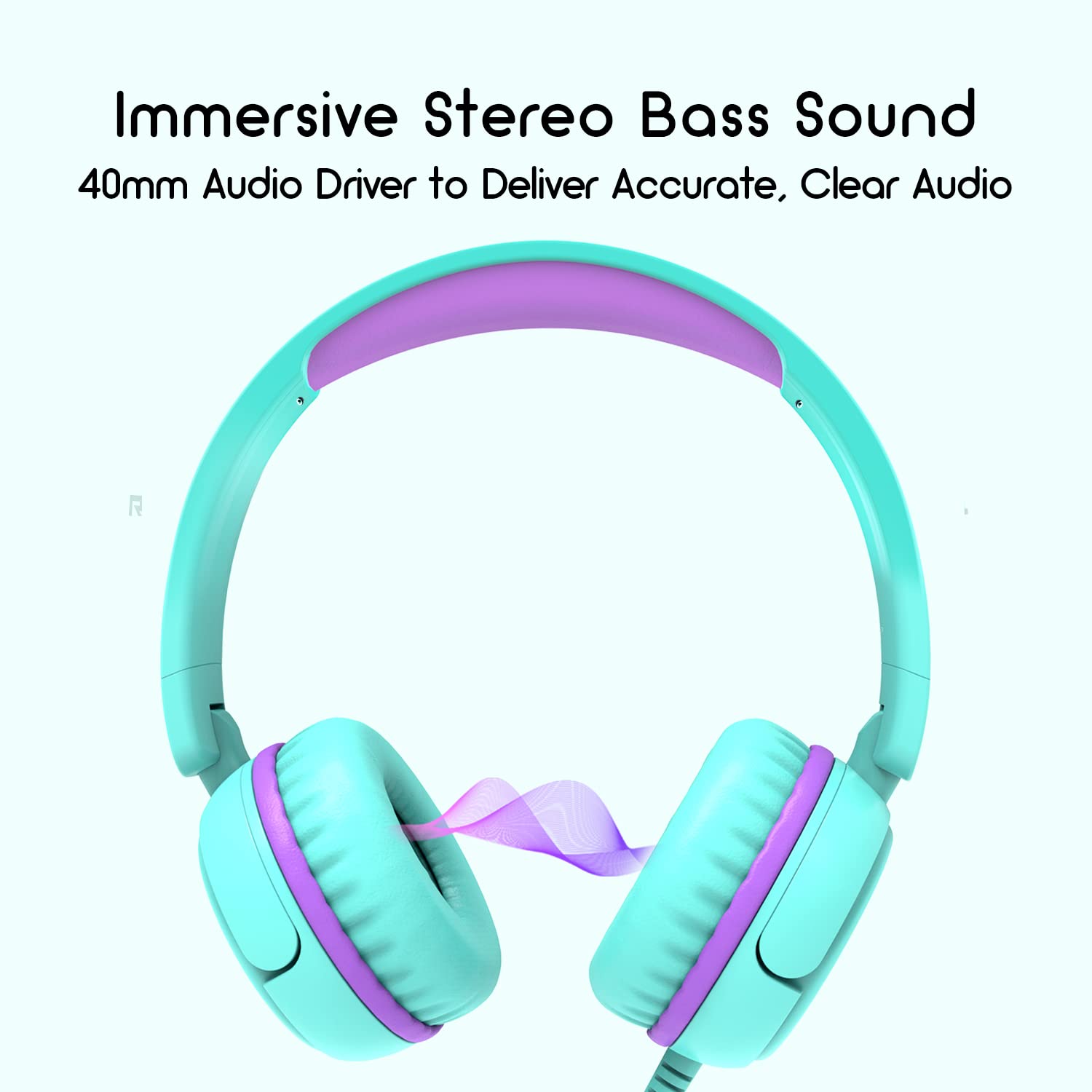 V1 Kids Headphones, Wired Stereo Foldable Tangle-Free 3.5mm Adjustable On-Ear Headphones for Kids for School/Toddlers/Childrens/Teens/Boys/Girls/Ipad/Tablet/Kindle/Phones/Travel/Plane (Green)