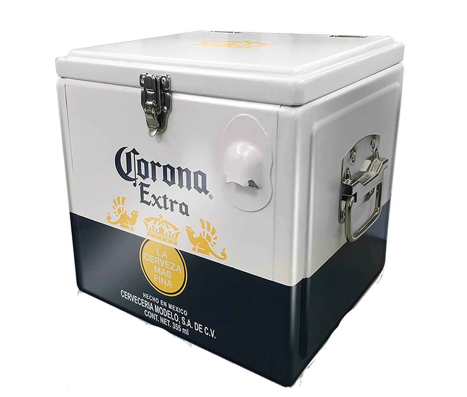 Official Corona [12 Beer Capacity - 12 L] Strong Aluminium Retro Cooler Ice Box (With Carry Handles & Bottle Opener)
