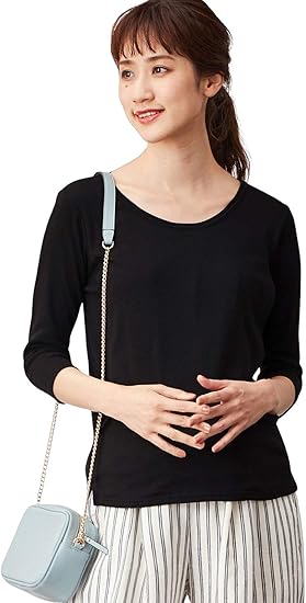Amazon Co Jp Angeliebe エンジェリーベ マタニティ 授乳口付 綿混 やわらか フライス ラウンドネック 七分袖 Tシャツ 産前産後 授乳服 カットソー トップス 服 ファッション小物