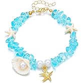 coadipress Starfish Shell Bracelet Trendy Bohemian Handmade Adjustable Shells Conch Pearl Charm Bracelets Hawaiian Ocean Summer Holiday Mermaid Costume Jewelry