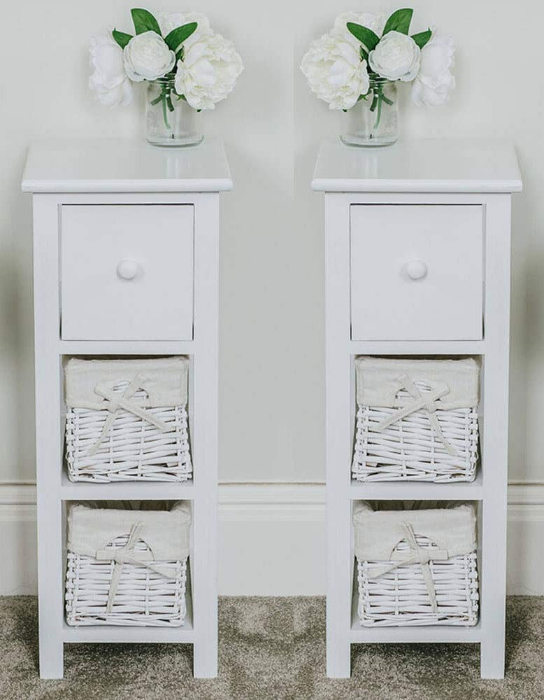 White Tallboy Storage Unit Wicker Bathroom Bedroom Sr Tall Slim Bedside Table Home Kitchen Furniture