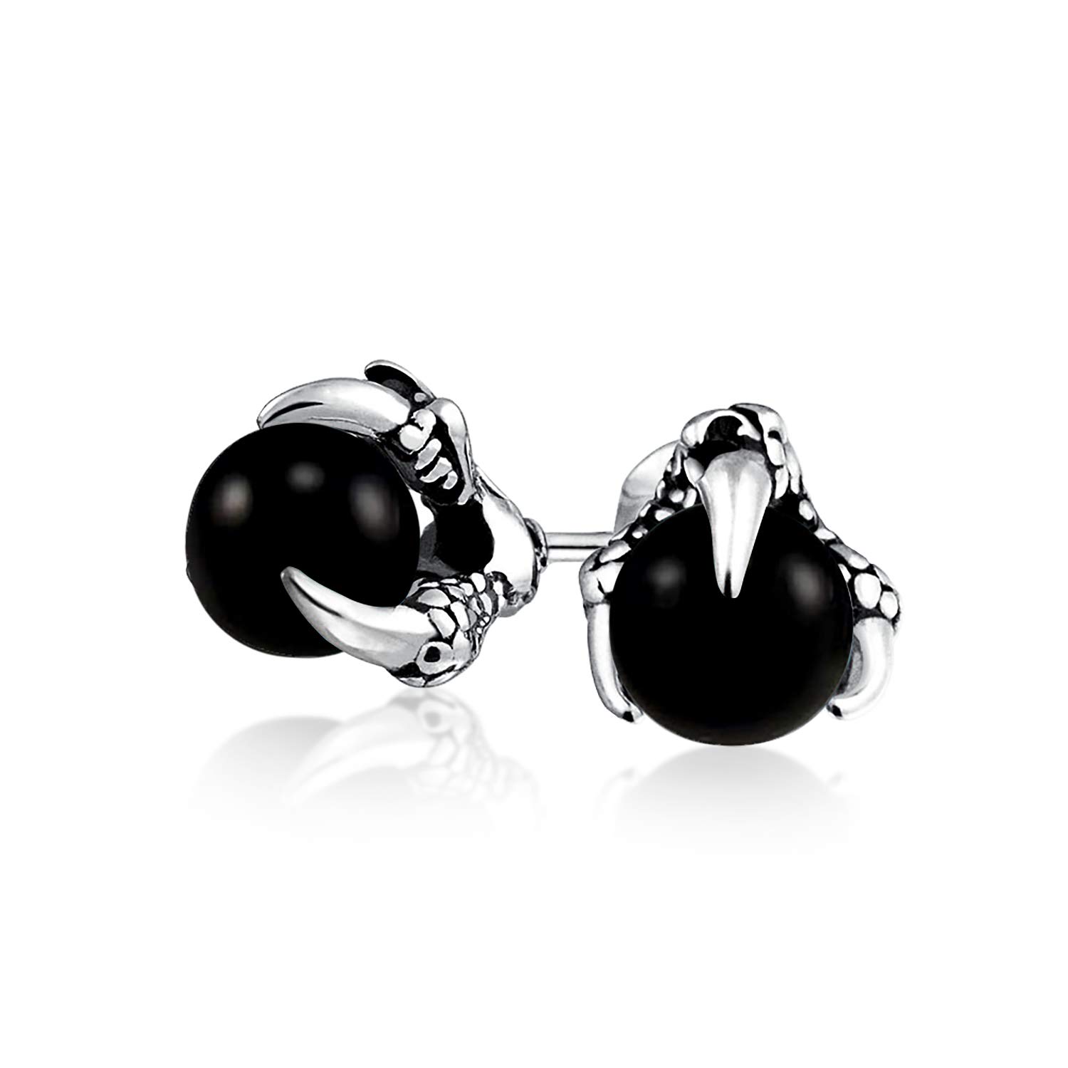Gothic Punk Rocker Biker Jewelry Black Ball Orb Dragon Claw Stud Earrings For Men For Women Silver Tone Black Oxidized Stainless Steel