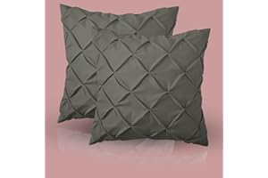 eBeddy Linens Dark Grey Pinch Pleated Pintuck Pillow Shams Set European Square Size 800-TC Egyptian Cotton Envelope Closure Euro 24x24, Soft Breathable Decorative Cushion Covers