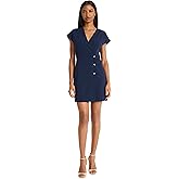 Donna Morgan Women's Elegant Wrap-Style Mini Dress-V-Neck Short Sleeve Button Front Tailored Silhouette for Special Occasions