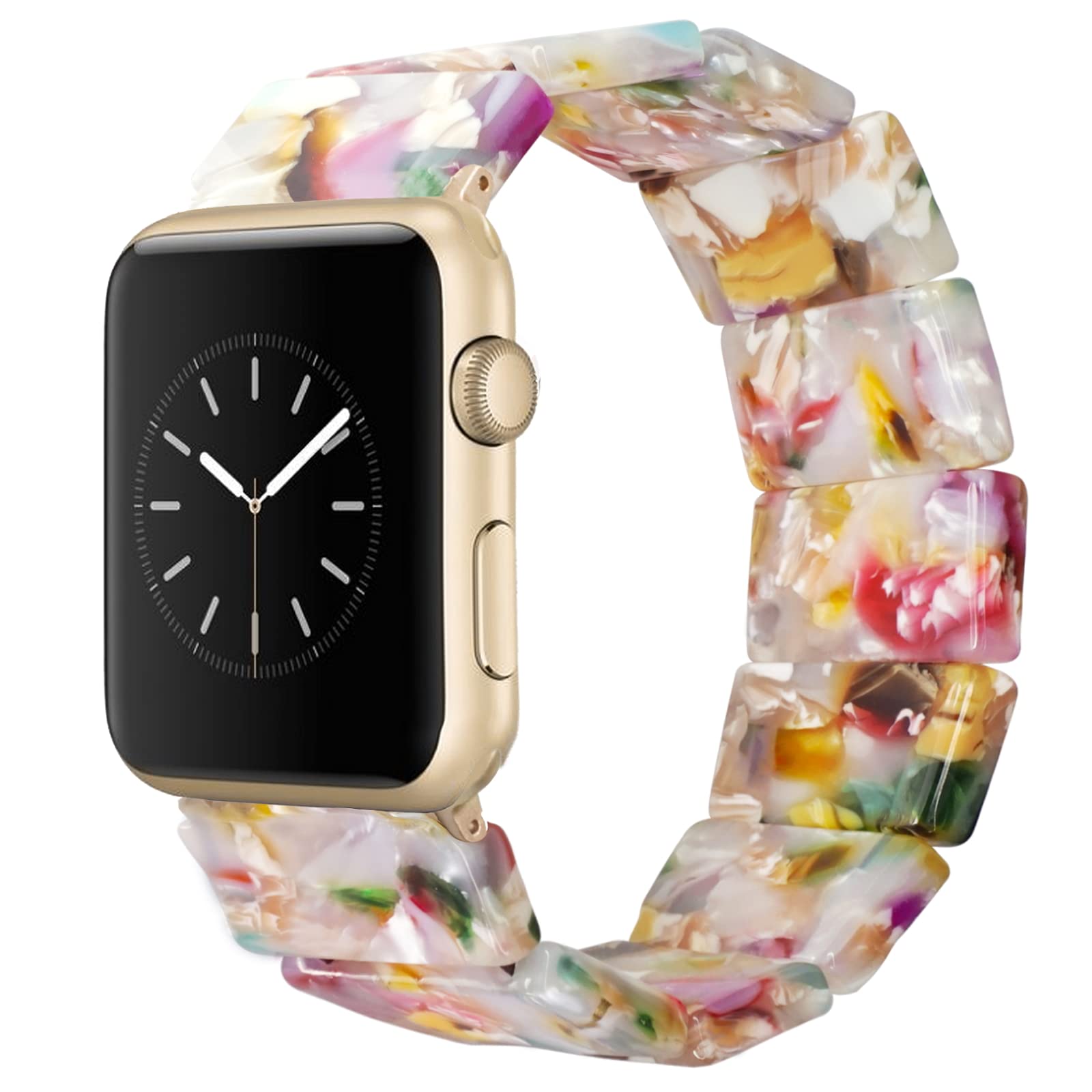Heesch Women Resin Fashion Watch Band Compatible with Apple Watch Band Bracelet Jewelry Cute Wristband Strap for iWatch 7/6/5/4/3, Floral, 38/40/41mm