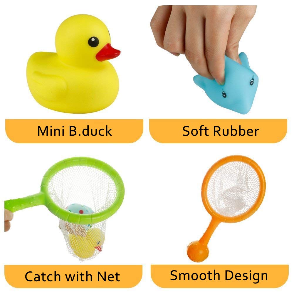 Nuheby Duck Bath Toy with Net Floating Octopus Dolphin Toddler Pool Net Bathtub Water Toys for 12 Month Old