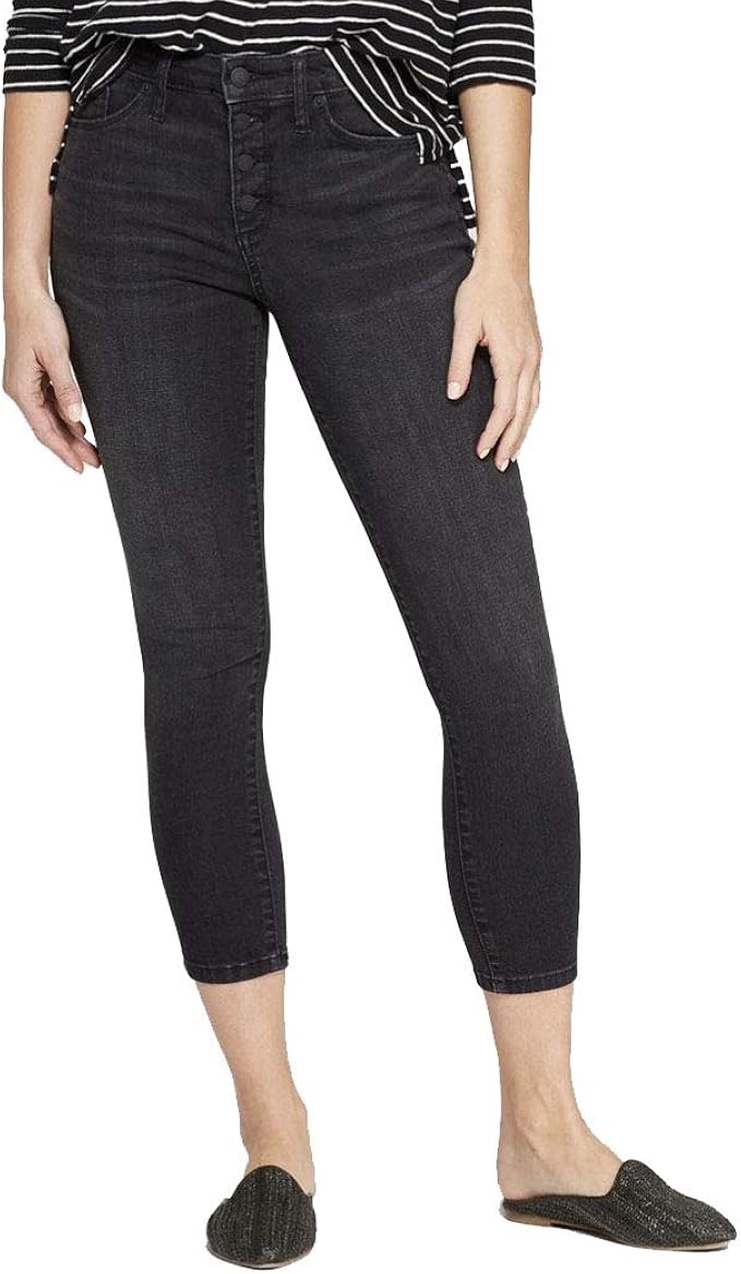 women's black button fly jeans