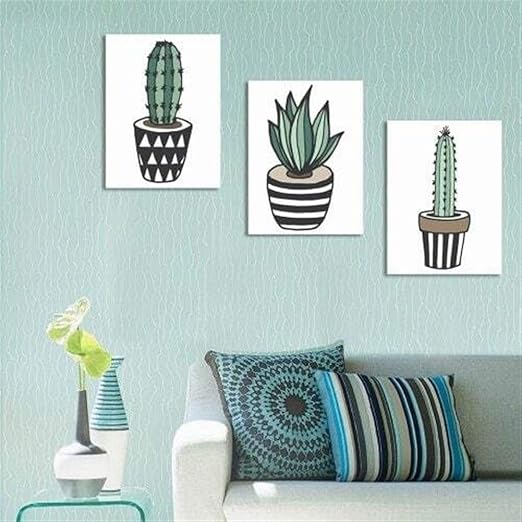 Pintura De Arte De Pared De Lona Cactus De Dibujos Animados Sin