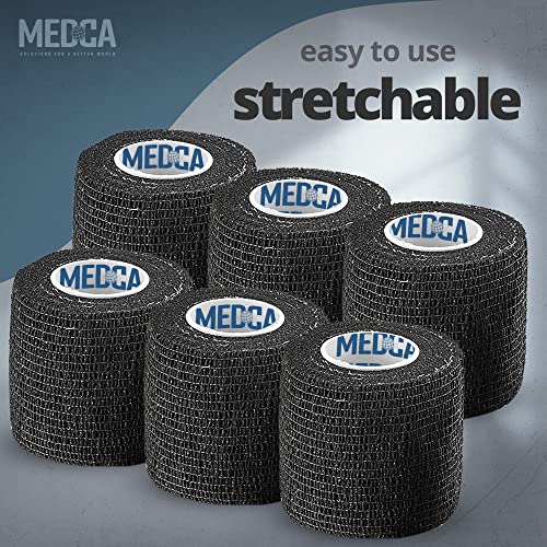 SelfAdherent Cohesive Bandage Black Medical Wrap 6 Rolls 2" Wide x