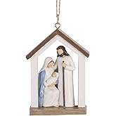 Holy Family Nativity Ornament - Mini Baby Jesus Christmas Tree Hanging Decoration, Hand-Painted Resin Nativity Scene for Christian Holiday Décor, Religious Christmas Ornament Gift