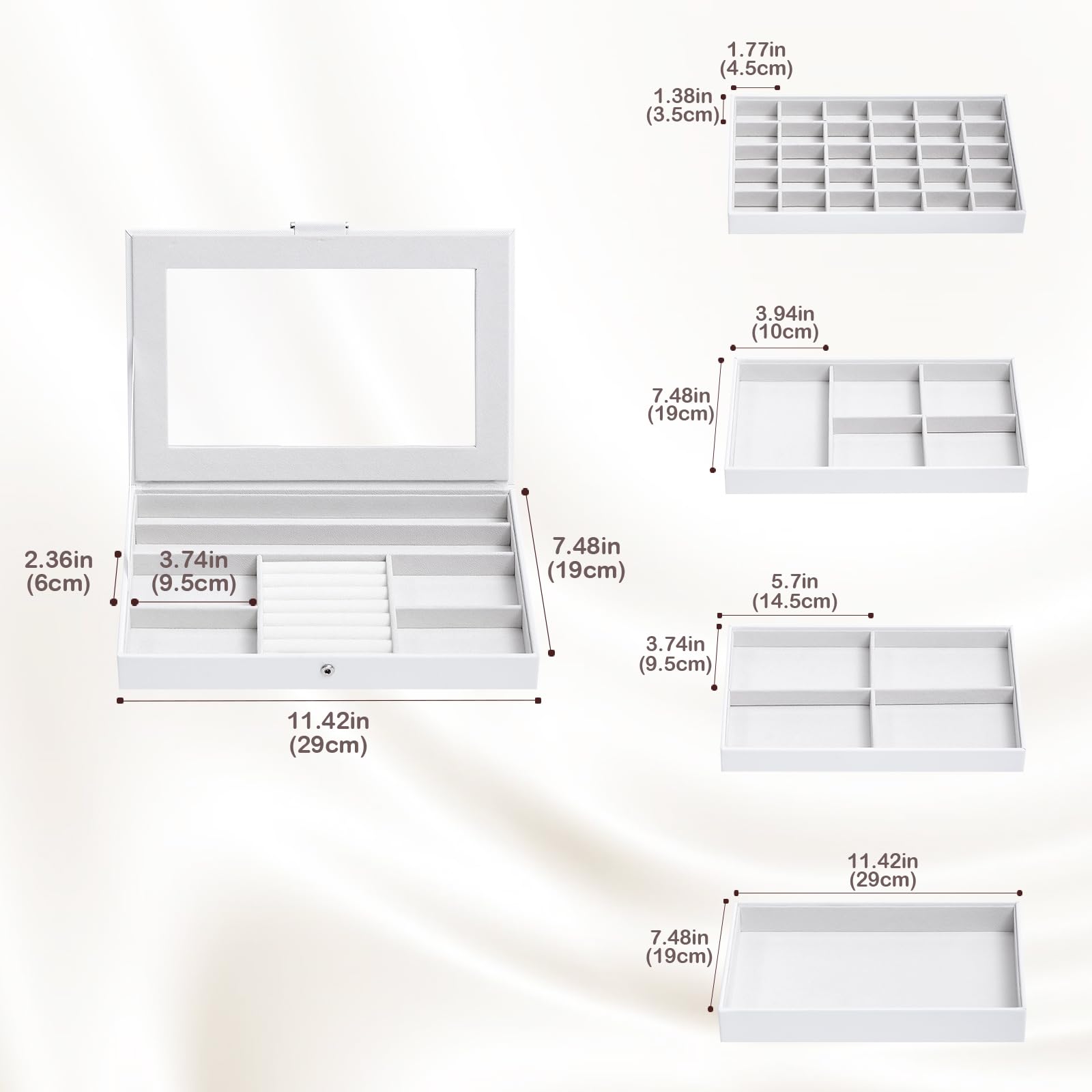 ProCase 5 Layers Stackable Jewelry Tray Box, Stackers Jewelry Trays for Dresser Drawer Storage, Jewelry Organizer Case with Lid -White
