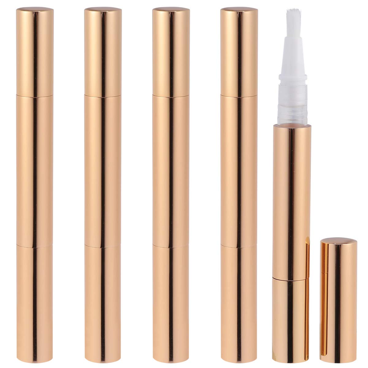 5pcs 3ml Empty Cuticle Oil Pens Gold Twist Nail Oil Pen with Brush Tip, Cosmetic Container Applicators for Refillable Lip Gloss, Nail Polish, Eyelash Liquid