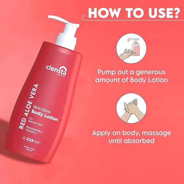 CLENSTA RED ALOE VERA SKIN GLOW BODY LOTION | WITH NIACINAMIDE & VITAMIN C | NATURAL MOISTURIZER FOR RADIANT SKIN | HYDRATING & ANTI AGING LOTION | 13.53 FL OZ (400ML)