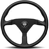 MOMO Motorsport Montecarlo Black Stitch Leather Street Steering Wheel, Brushed Anodized Spoke, BK Stitch 350mm