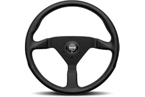 MOMO Motorsport Montecarlo Black Stitch Leather Street Steering Wheel, Brushed Black Anodized Spoke, Black Stitch 350mm