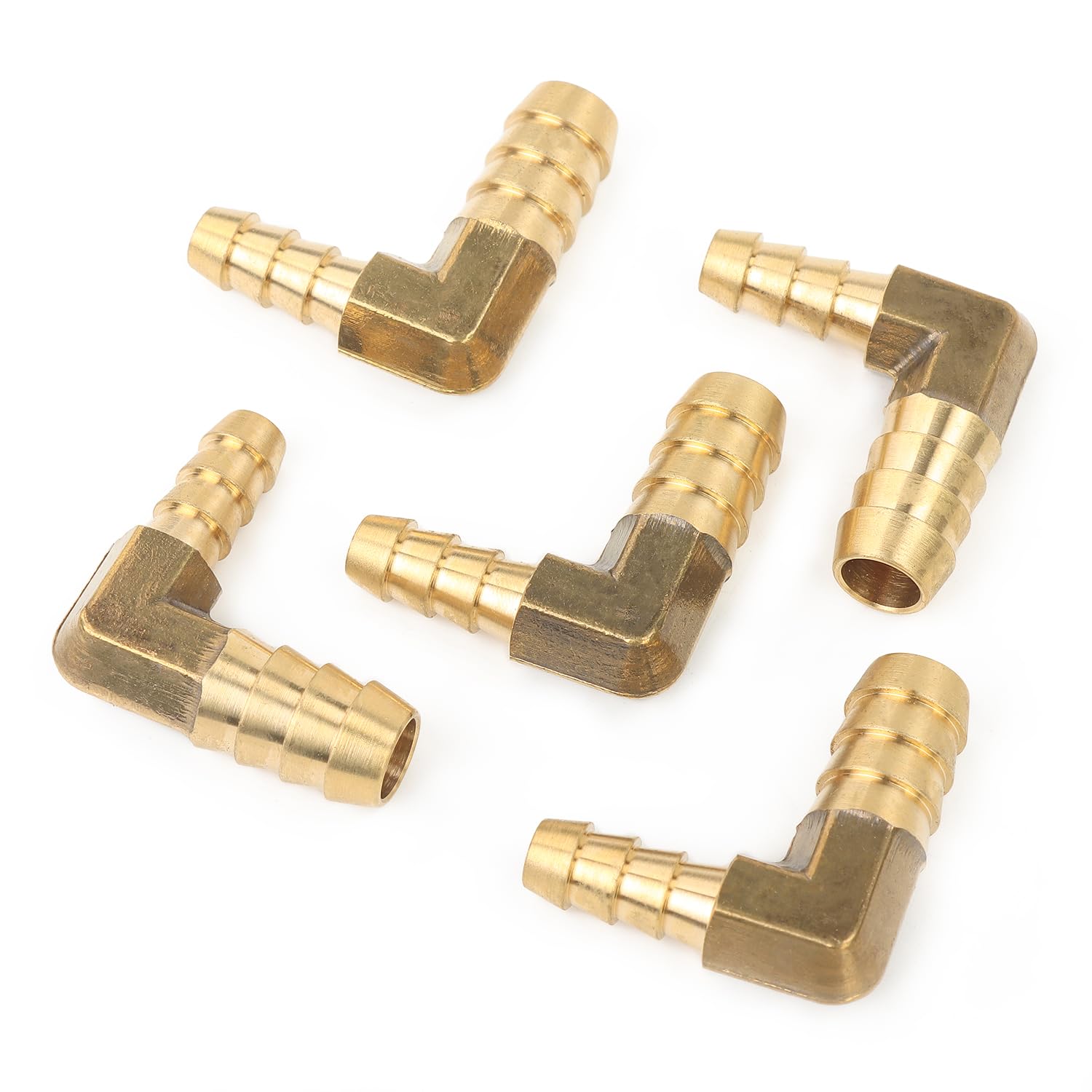 LTWFITTING 90 Deg Reducing Elbow Brass Barb Fitting 3/8-Inch x1/4-Inch(6mm) Hose ID Air/Water/Fuel/Oil/Inert Gases (Pack of 5)