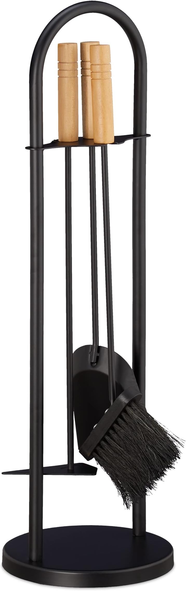 Relaxdays 4-Piece Black Fireplace Tool Set with Stand Shovel Broom Scraper