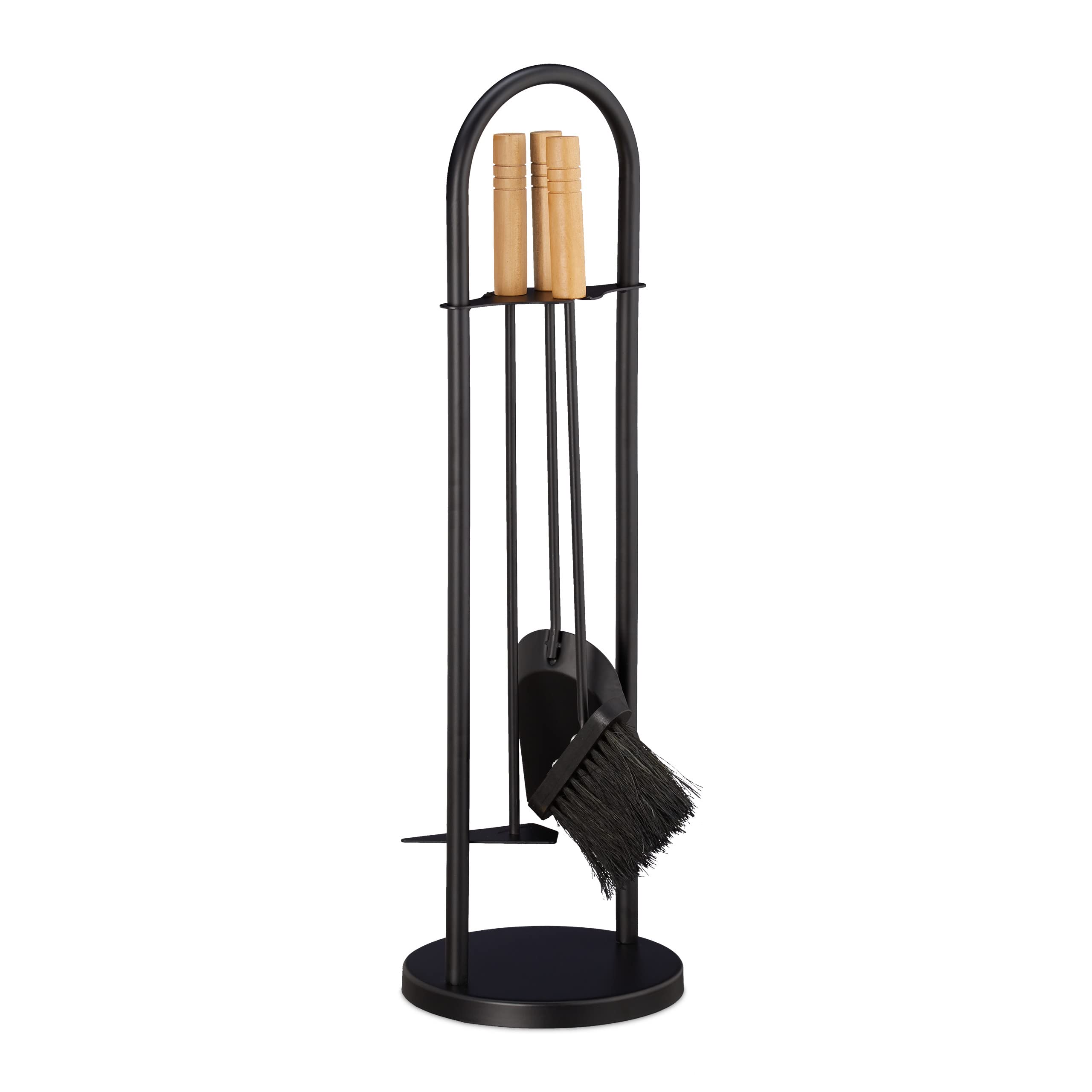 Relaxdays Modern Fireplace Set, 4-Piece Companion Tool Kit, Shovel, Broom, Scraper and Stand, Black, 68.5 x 20 x 20 cm,10028780