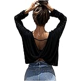 SOLY HUX Women's Twist Backless Top Cut Out Oversized Long Sleeve Going Out T Shirts