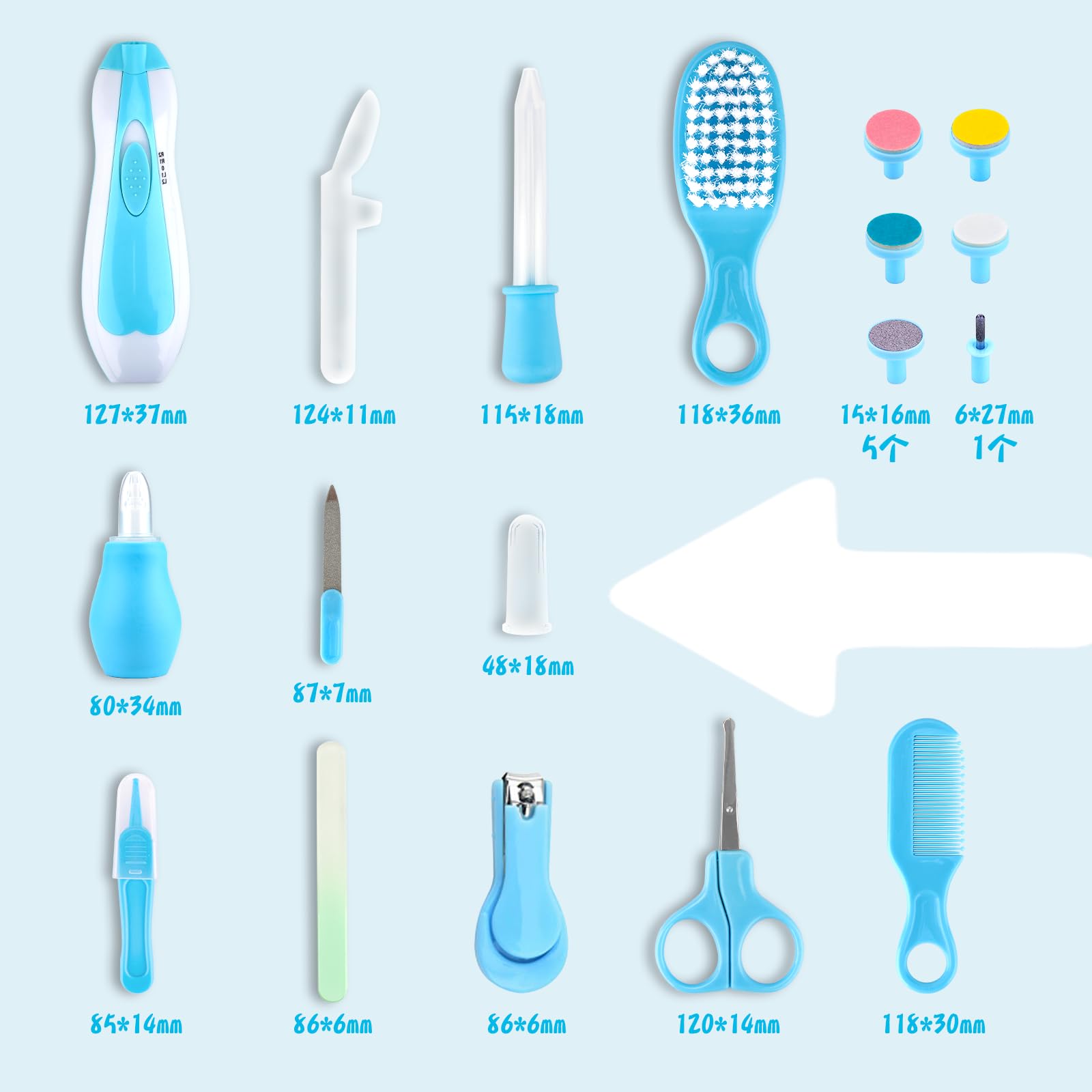 WXA Baby Grooming Kit, Infant Safety Care Set with Hair Brush Comb Nail Clipper Nasal Aspirator,Baby Essentials Kit for Newborn Girls Boys (Blue-20 in 1)