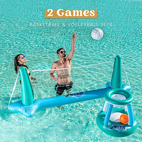 Inflatable Pool Volleyball & Basketball Set - 122" American Flag Floating Game