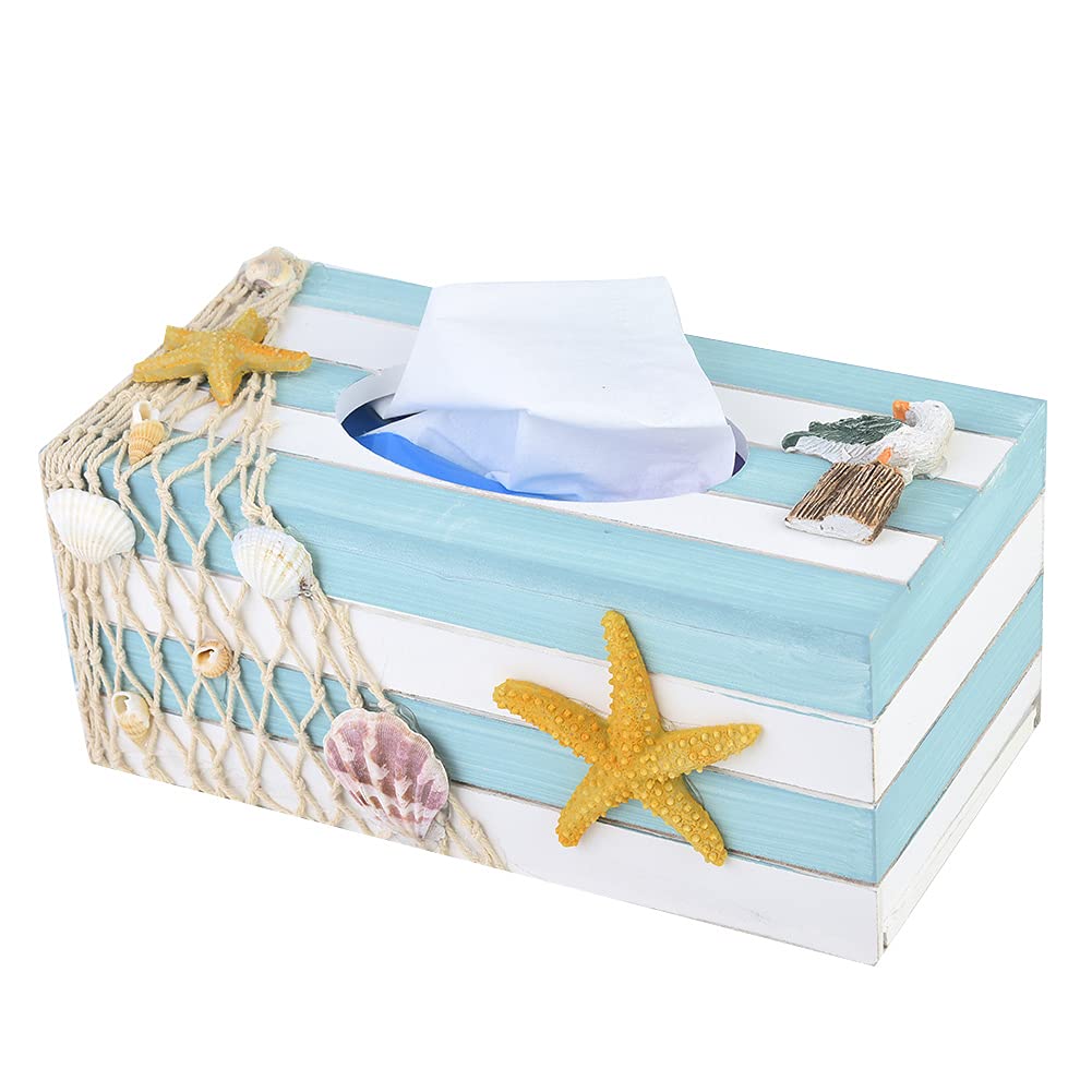 Modern Style Tissue Holder Wooden Tissue Holder Tissue Cube Box Decorative Napkin Box Cover Tissue Refill Holder(Starfish)