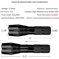 2 Pack Flashlights High Lumens, 5 Modes Zoomable