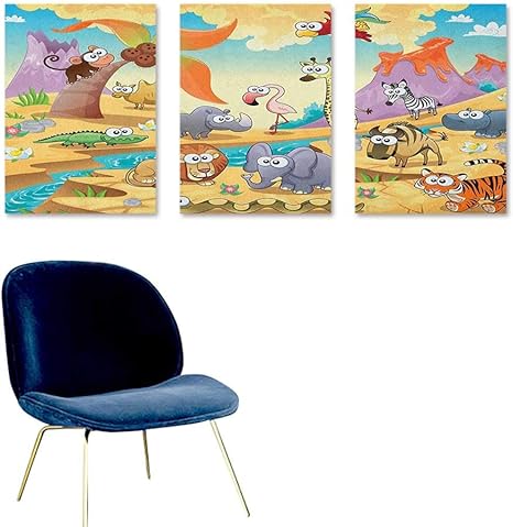 Amazon カートゥーンプリント 油絵 子供部屋 テーマ 森の中の動物 素敵な花 イラスト 芸術作品 親戚や友人に 3パネル マルチカラー 16x31inchx3pcs 40x80cmx3pcs アートフレーム ポスター オンライン通販