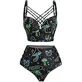DRESSFO Gothic Galaxy Skull Print Bikini Set Retro Vintage Tummy Control Two Piece Tankini