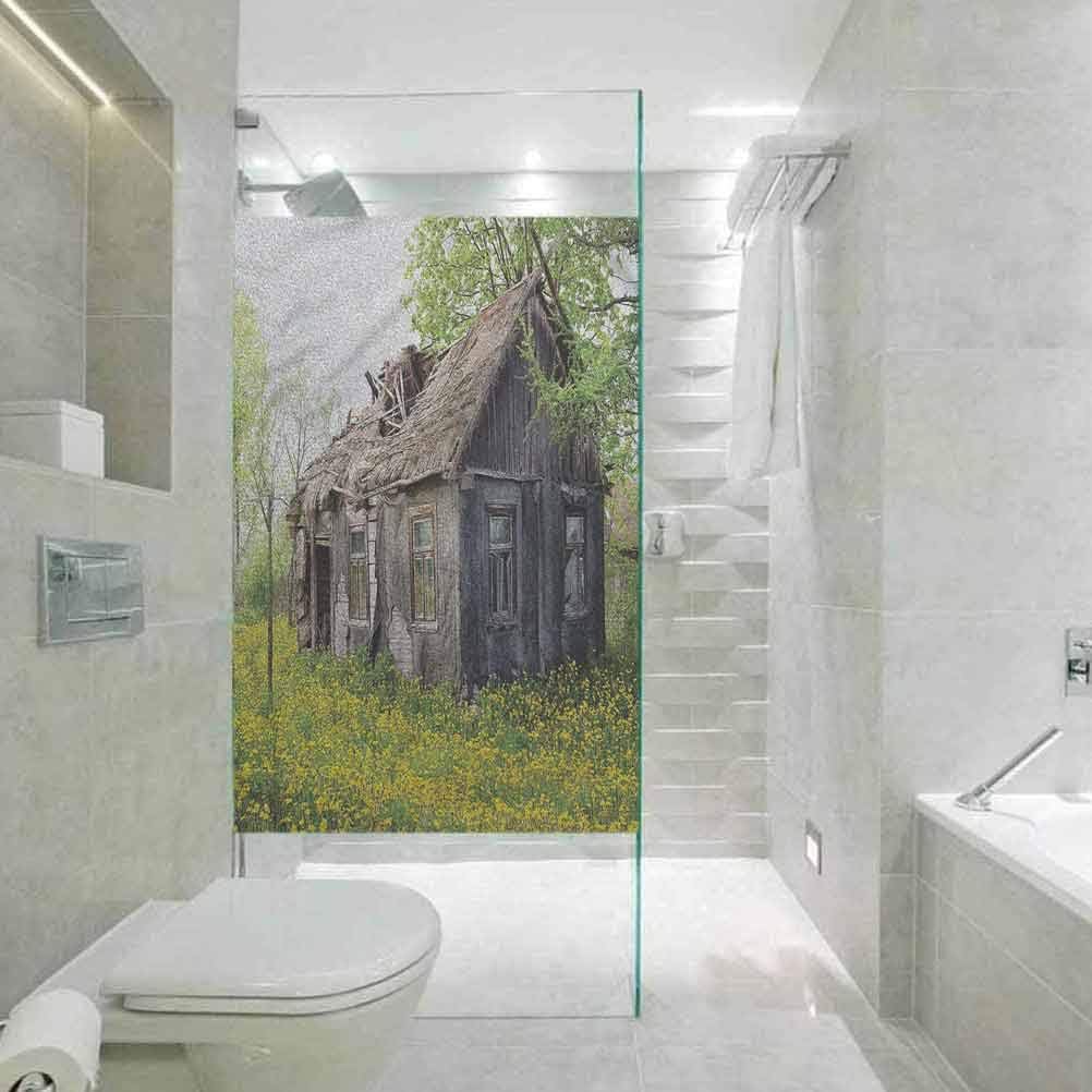 Covering Privacy Film Shower Window Cling, Wooden Old Barn Farmhouse