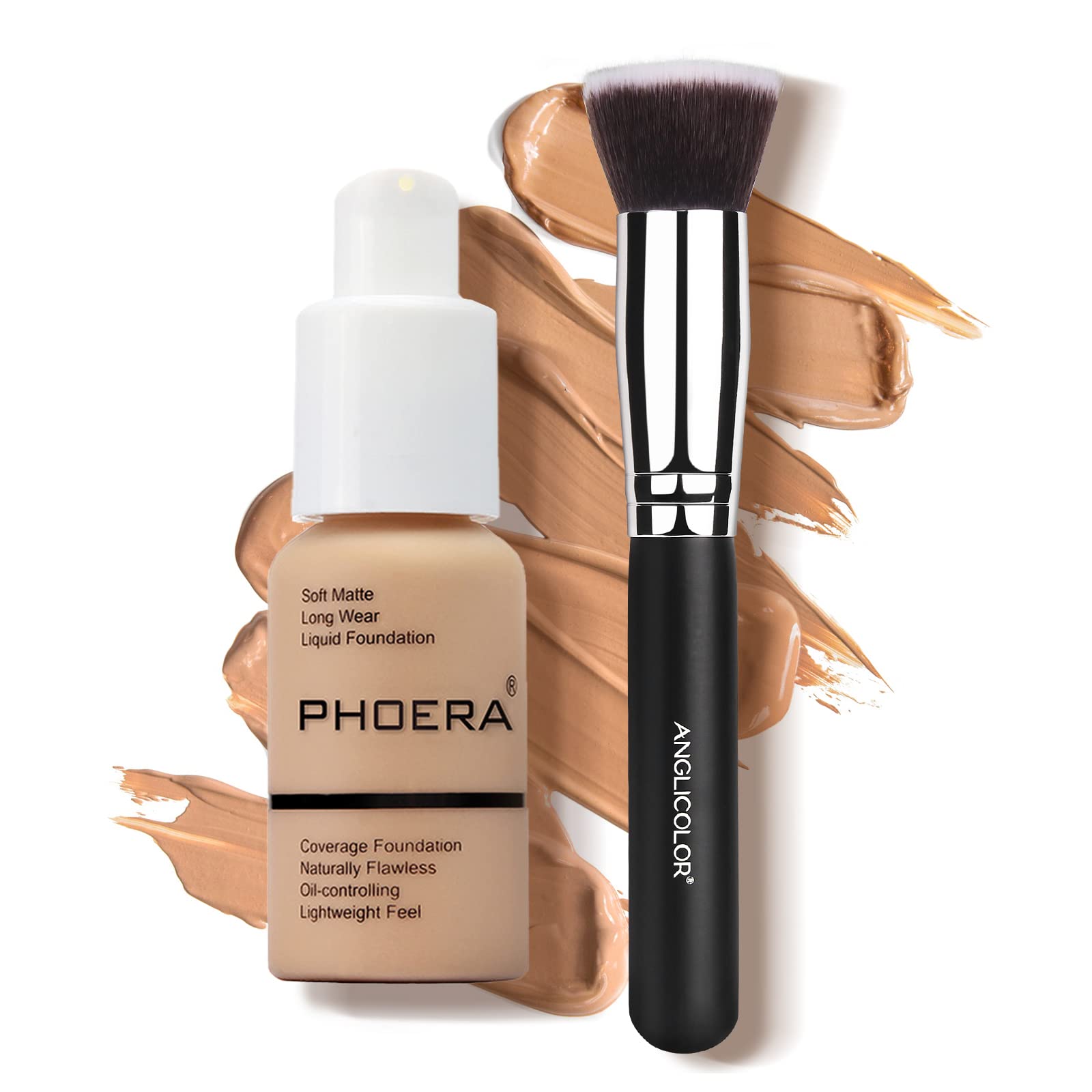 30ml Foundation Liquid, Foundation Full Coverage 24HR Matte Oil Control Concealer Liquid Foundation With foundation Brush,Soft Matte Full Coverage Foundation and Concealer (104, 30ml)