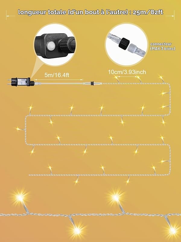 20M Guirlande Lumineuse de Noël, 200 LED Lumières de Noël