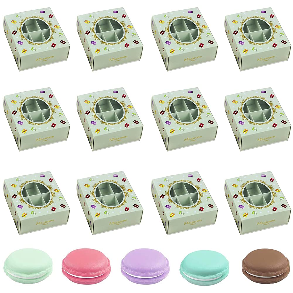 12 Pieces Paper Cake Boxes, Pastry Cardboard Dessert Box, Biscuit Cardboard, Macaroon Packaging Container, Transparent Macaroon Boxes, 6 Grids, Used for Macarons, Muffins and Biscuit Packaging