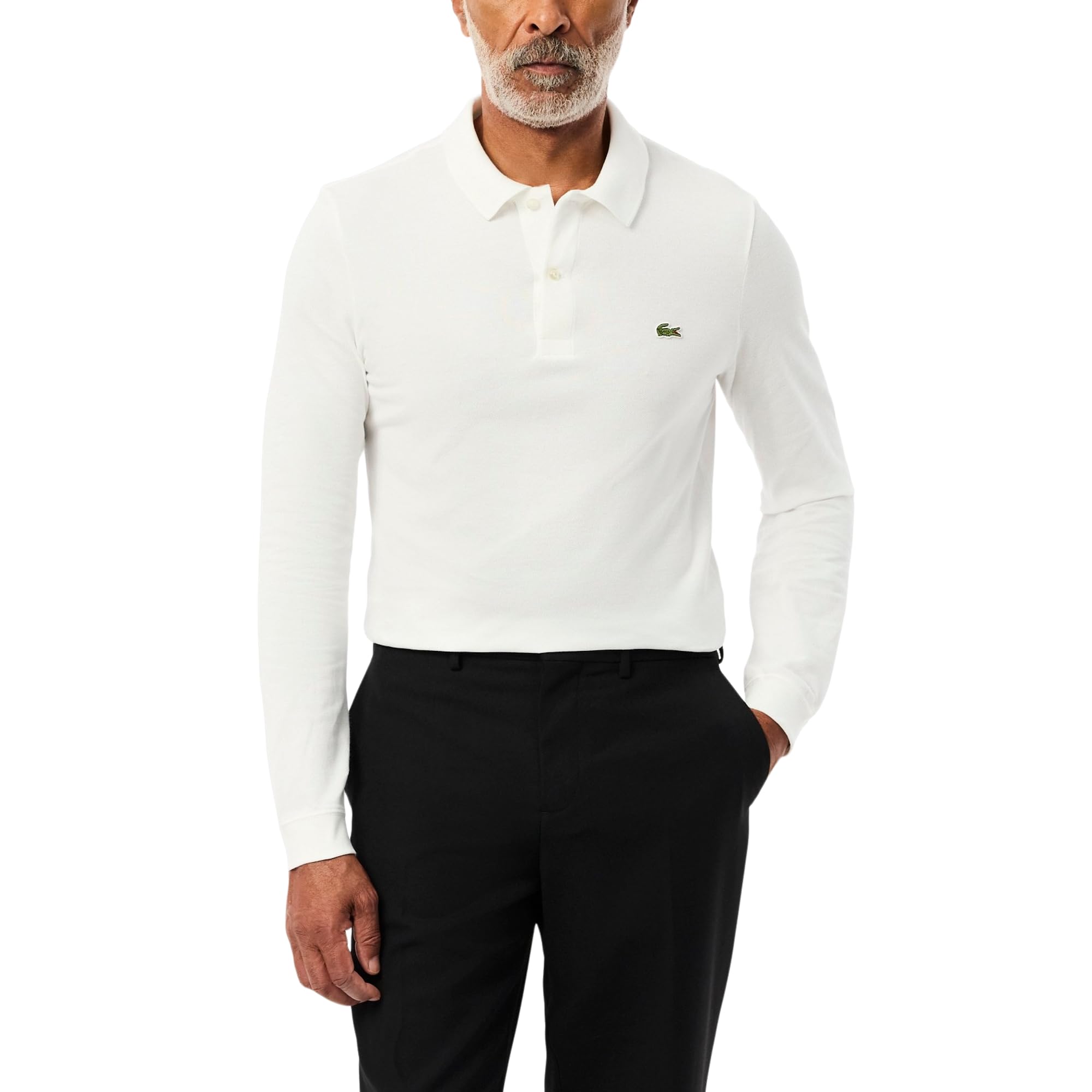 Photo 1 of Lacoste Men's Long Sleeve Classic Slim FIT Pique Polo Shirt, White, 4