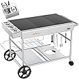 BBQMall Pizza Oven Cart Table and Topping Station for Ooni Koda/Karu/Fyra 16 & 12, Movable Thicken & Widen Rolling Kitchen Cart, Outdoor Grill Stand for Ninja Woodfire,Blackstone Griddle