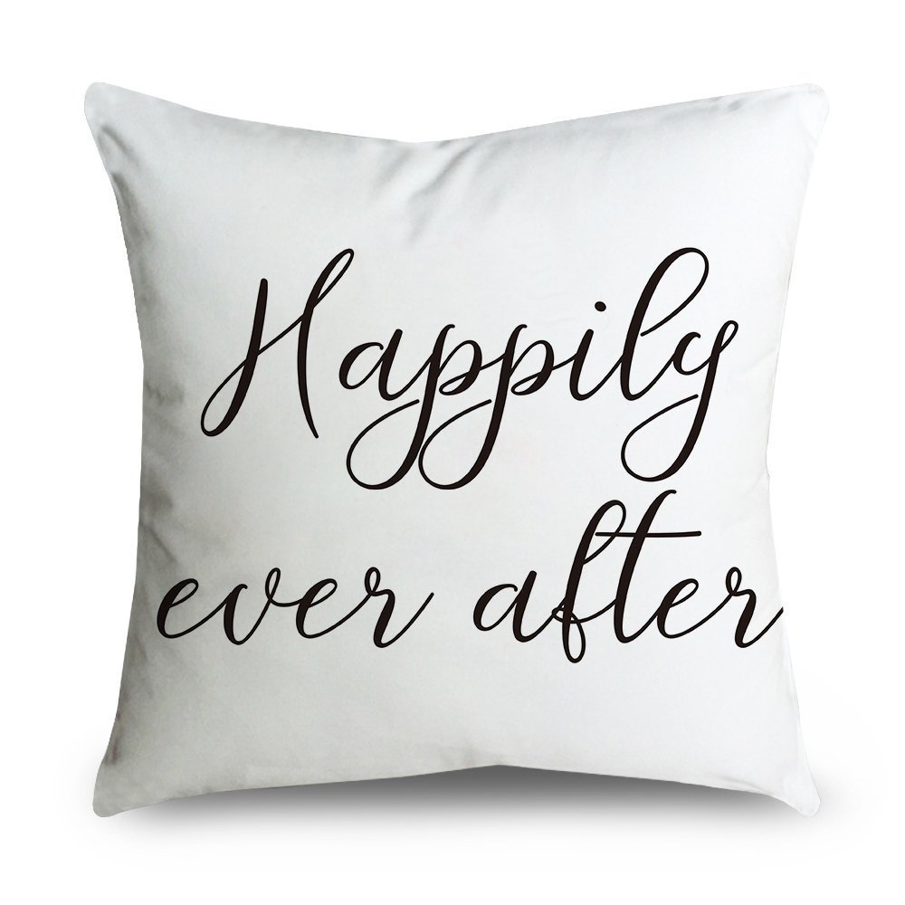 FabricMCC Throw Pillow Cover 18 Inch Quote Words Square Decorative Canvas Cushion Cover Throw Pillowcase for Couch (happily)