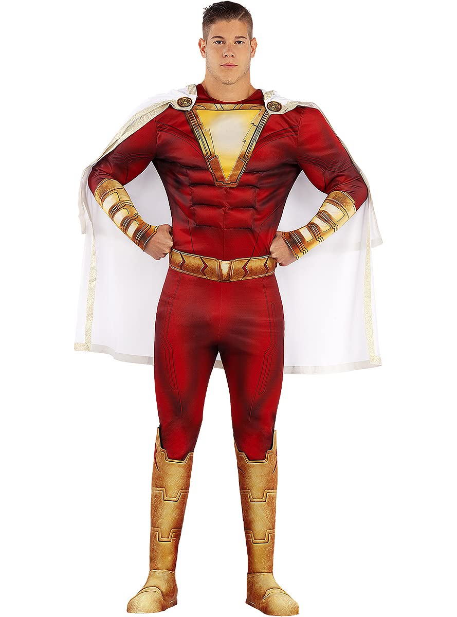 Funidelia | Shazam costume OFFICIAL for man Superheroes, DC Comics - Costumes for adults, accessory fancy dress & props for Halloween, carnival & parties - Size M - Red