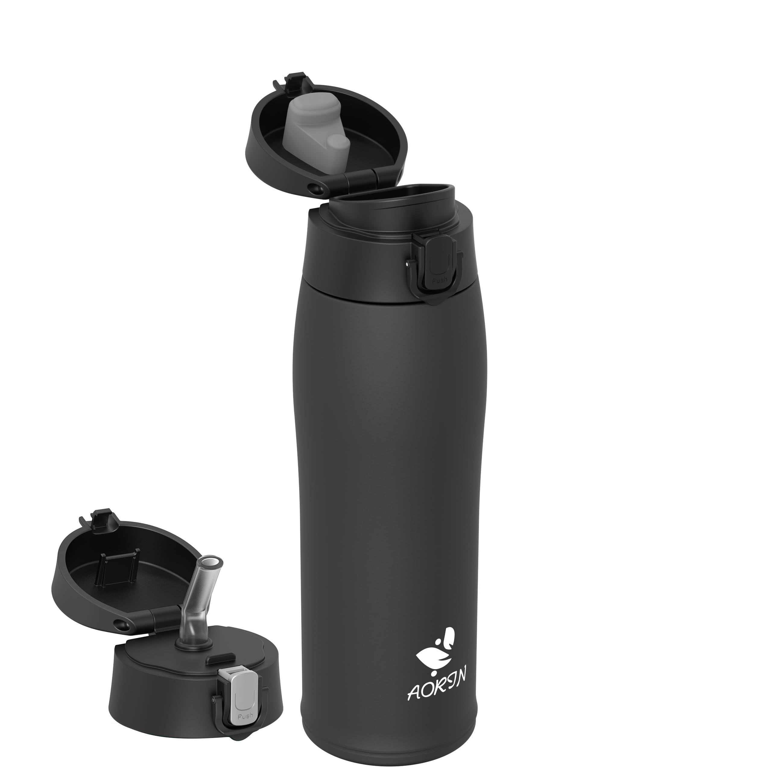 AORIN 18/8 Stainless Steel Water Bottle with 2 Lids, 750ml, Vacuum Insulated Metal Bottle, Leakproof Drinks Bottle, BPA Free, Hot & Cold Compatible, Portable Flask for Gym, Sport, Daily