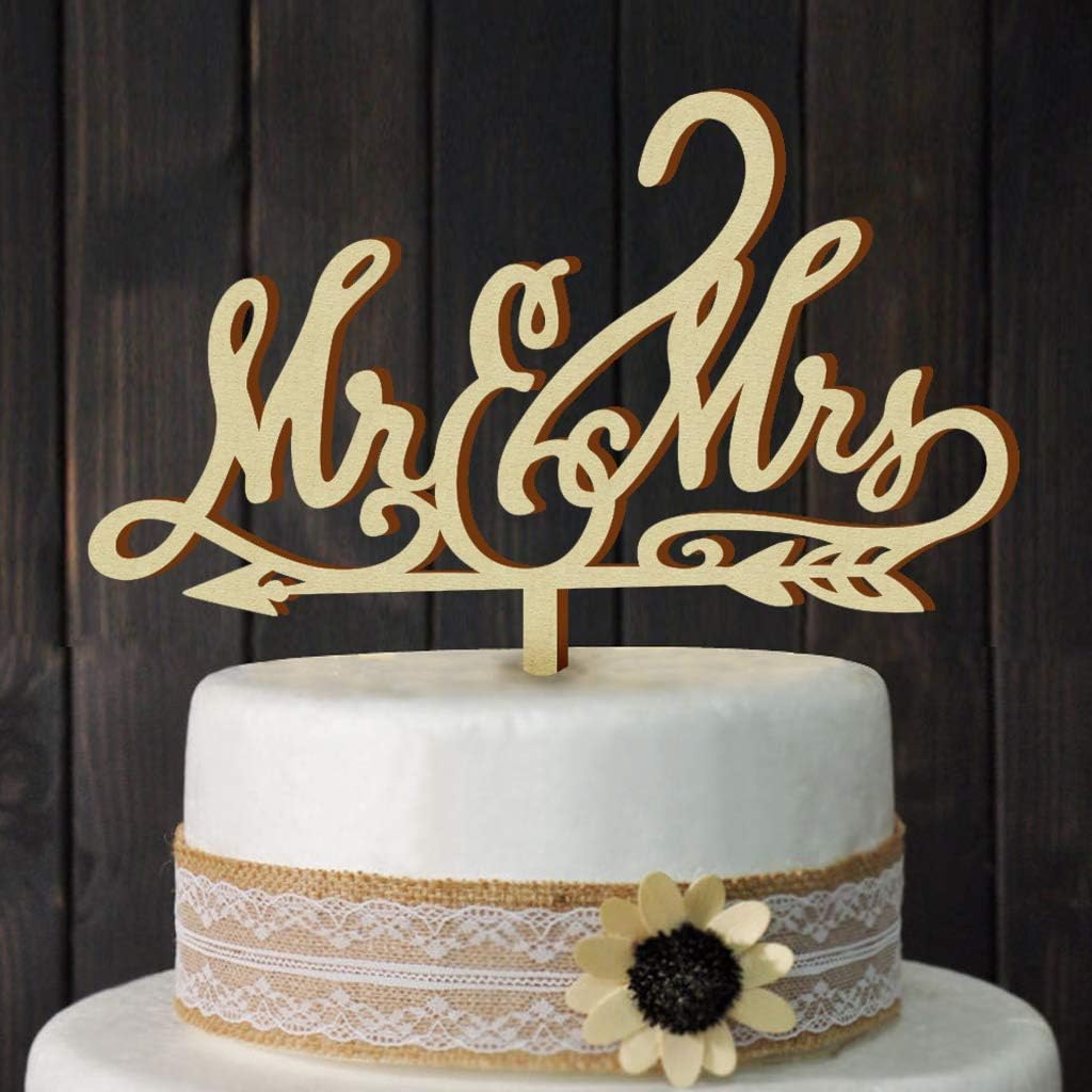 Mr and Mrs Wedding Cake Toppers Wood Party Rustic Cake Decoration Bride And Groom Love