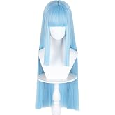Azure Blue 80cm 32" Long Straight Women Cosplay Wig Middle Parted Flat Bang | Thick Voluminous Hair Heat Resistant High Temperature Synthetic Fiber Halloween Party Dress Up Anime Show Women Lady&rsquo;s Wig