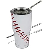 Urbanifi Baseball Tumbler 30 oz Cup with Straw, Lid, and Cleaner Gift for Mom Men Sports Travel Coffee Mug, Stainless Steel, Insulated, Powder Coat Paint Protection, Keep Drinks Cold and Hot