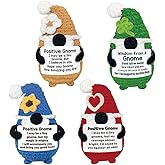 4Packs Crochet Positive Gnomes Emotional Support Crochet Gnome Gifts for Women Men Birthday Friends Coworkers Inspirational Crochet Animal with Positive Messages Handmade Funny Mini Gnome Decor