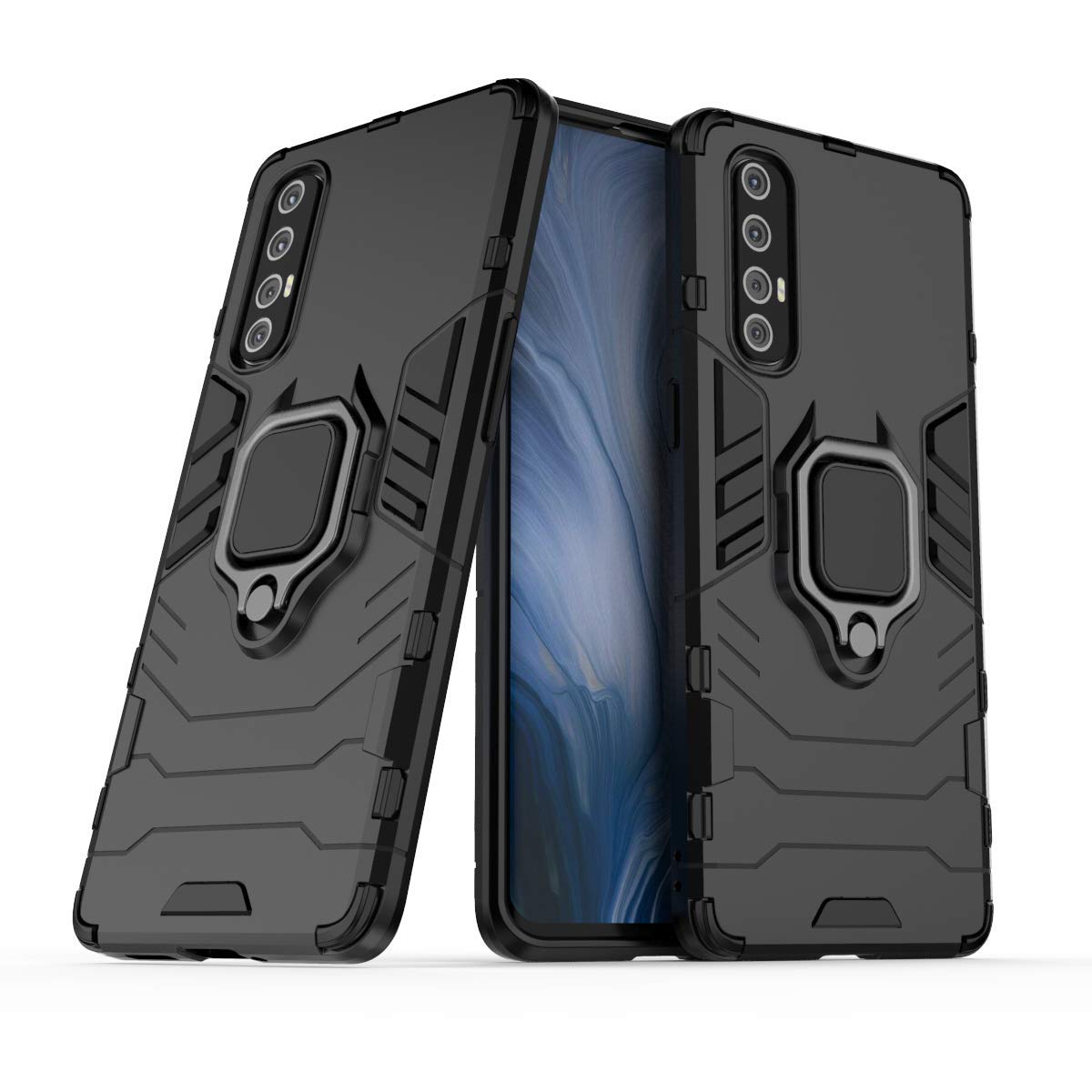 MRSTER OPPO Find X2 Neo Case, Heavy Duty Armor Dual Layer Shock Resistant Hybrid Protective Case Cover with Ring Holder Kickstand for OPPO Find X2 Neo 5G /OPPO Reno3 Pro 5G. HB Black