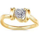 Jeulia Heart Cut Solitaire Silver Ring: Wrap Yellow Gold-Plated Platinum Cubic Zirconia Engagement Band Anniversary Promise Bridal Set Valentine's Jewelry Gift with Box