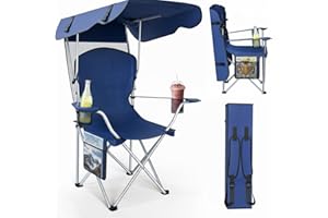 CozyBox Portable Folding Camping Chairs with Canopy Shade, Beach Chair for Adults, Durable Weather Resistant 600D Oxford Cloth, Camping Chair with Canopy for Outdoors [Navy]