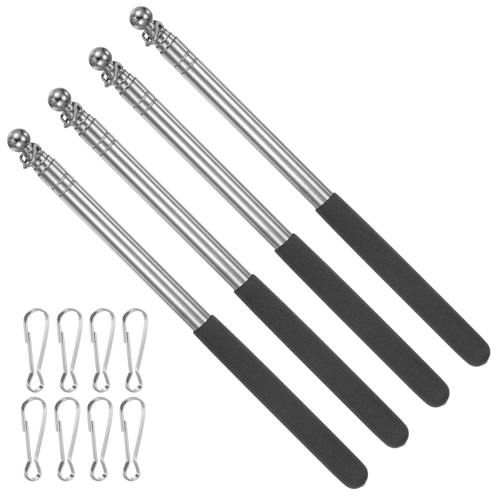PATIKIL 4 Feet Telescopic Handheld Flagpoles, 4 Pack Stainless Steel Extendable Portable Guide Flag Pole with 2 Clips for Tour Guides Teacher Pointer, Black