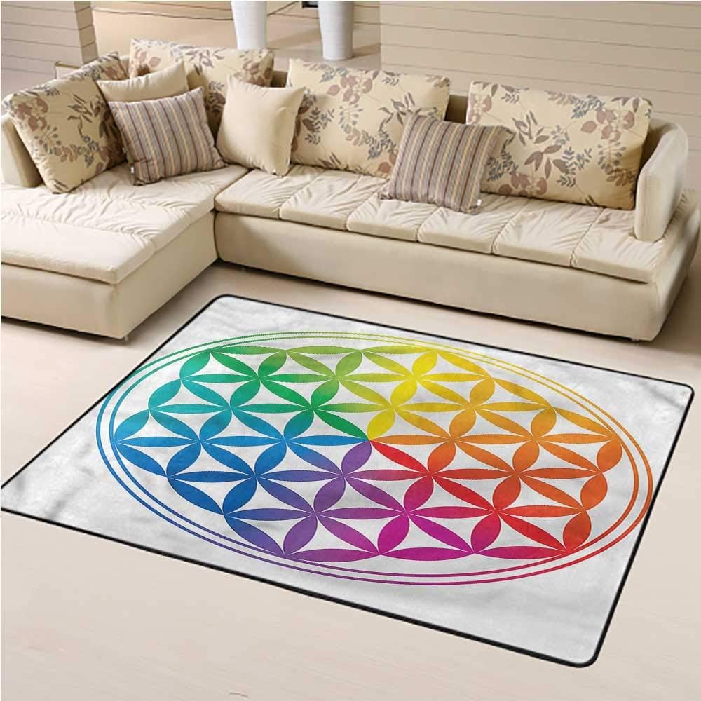 Rugs Sacred Geometry, Rainbow Colored Contemporary Modern Multicolor Area Rug for Christmas Thanksgiving Holiday Decor 3 x 5 Feet