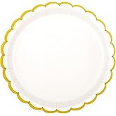 AimFun White Paper Plates Disposable Dessert Party Plates 7inch Gold Foil Scalloped Plate for Christmas Bridal Baby Shower Wedding Tea Party Supplies (24, White)