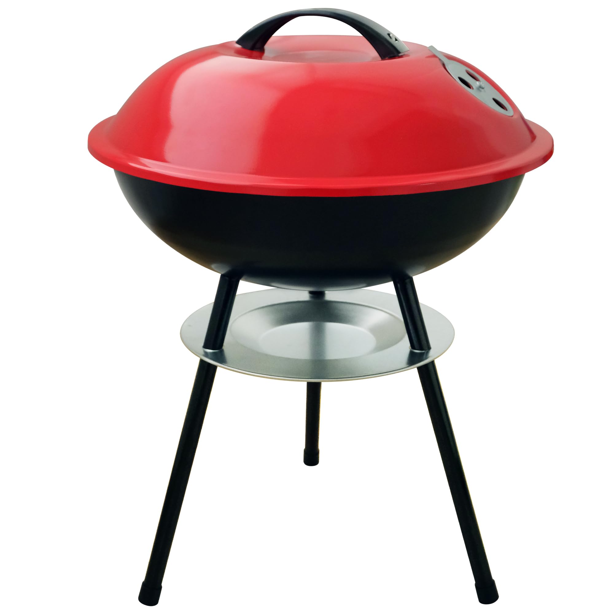 Photo 1 of 14" Portable Charcoal Round Grill,Red Small Grills with Locking Lid and Dual Vents, Chrome Plated Travel BBQ for Backyard, Bonfire,Outdoor Cooking,Camping,Travel,Beach